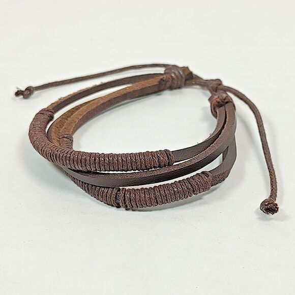 Faux Leather Slider Bracelet 6 Strands Dark Brown Cowboy Cowgirl 6.5" - 9.5" - Picture 5 of 8